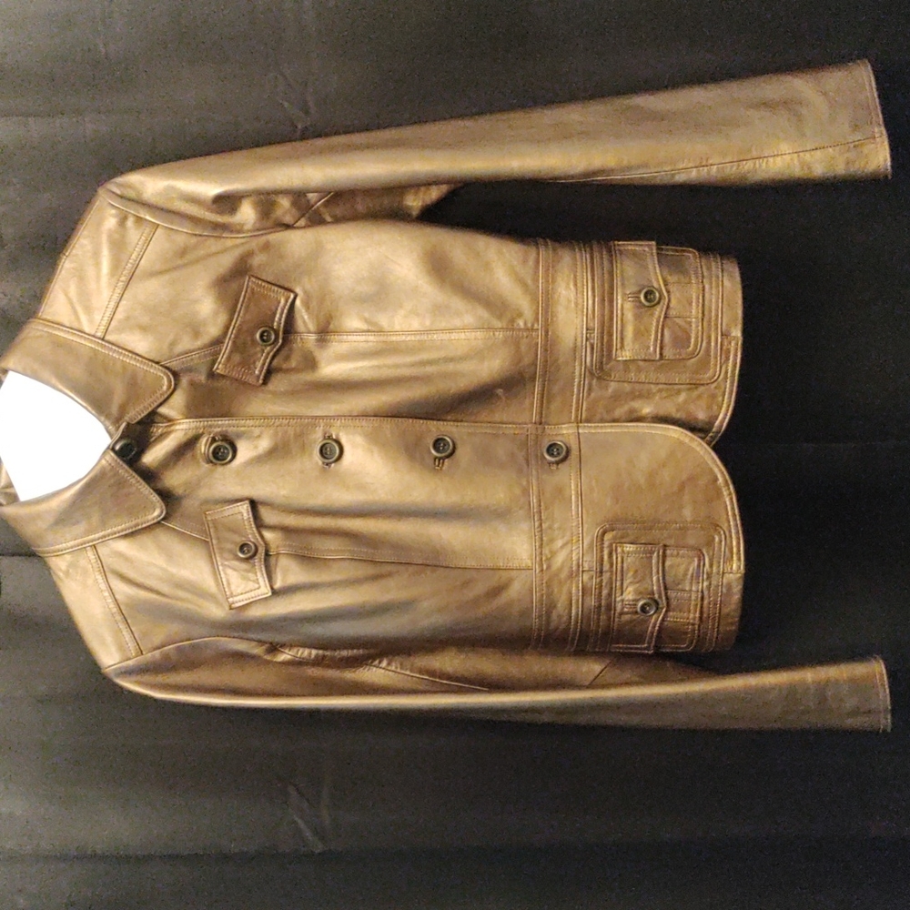 Leather (100%) Jacket Metallic Bronze/Gold Size 10